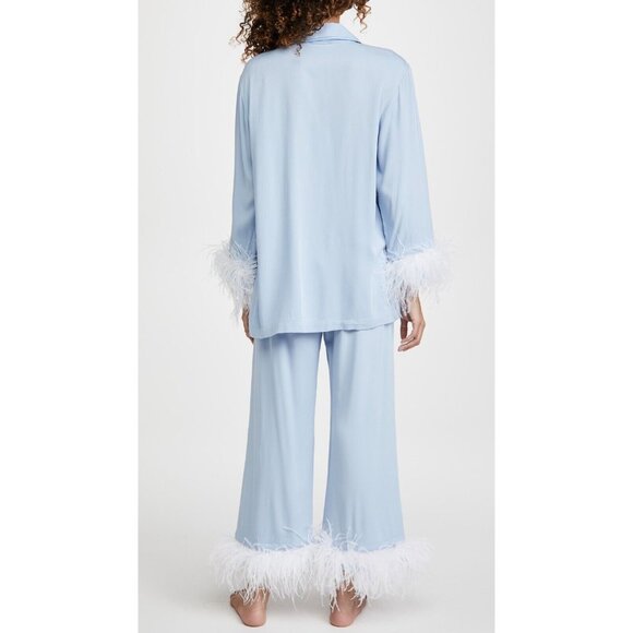 NWT $320 SLEEPER CORNFLOWER BLUE OSTRICH TRIM PARTY PAJAMA SET SIZE XS SOLD OUT! - Picture 4 of 14